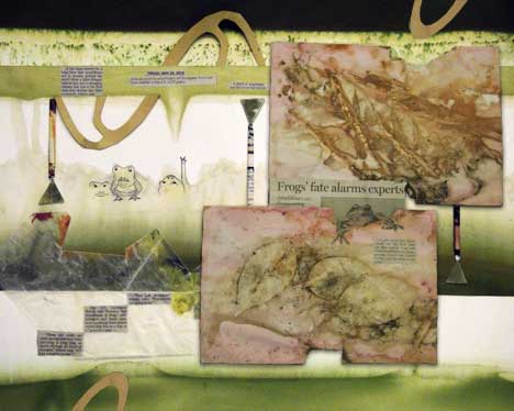 Frogs incorporate with Newspaper article about the fate of frogs