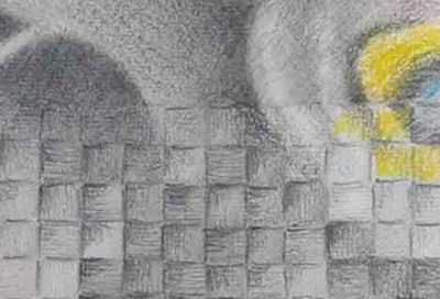 Close up showing the detail of the pencil drawing of the three moths