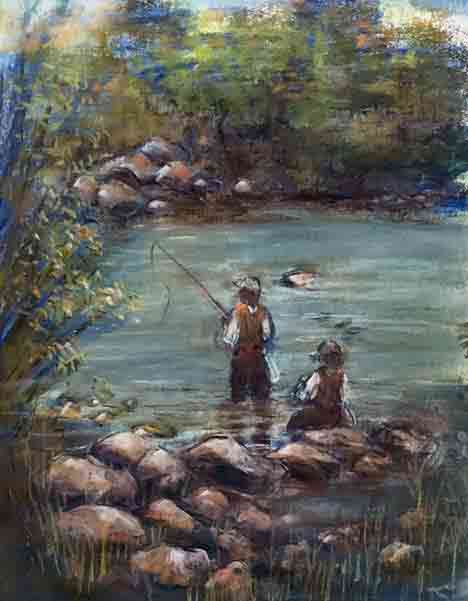 Chalk Pastel drawing of two fishermen