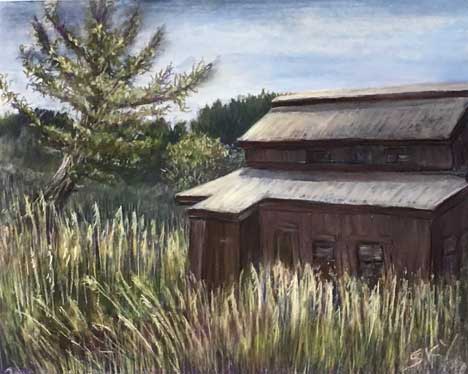 Chalk Pastel drawing of red barn