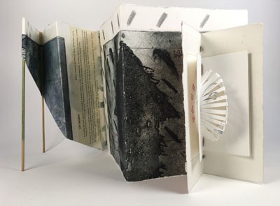 Back side of folded book on stilts